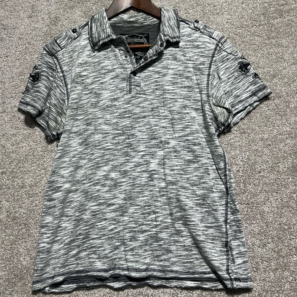 Buckle Black Men’s Short Sleeve Polo Shirt Black Grey Heathered Size Medium